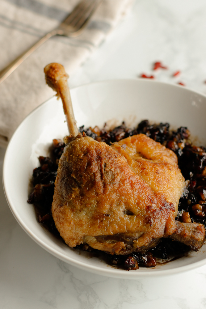 Duck confit is a must-have staple and is alway in my freezer ready to go. Duck confit makes for an easy yet decadent dinner. 