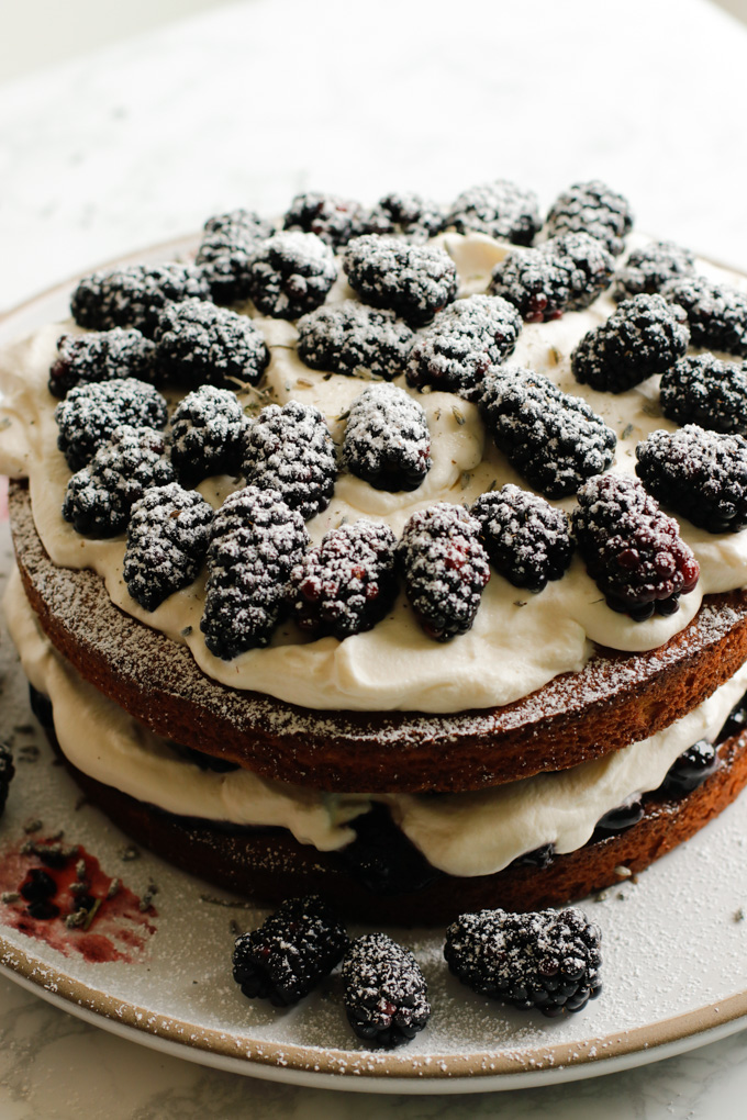 Victoria Sponge Cake with Blackberries and Lavender Cream - This Victoria sponge cake takes the traditional sponge cake to the next level. Talk about a stunning dessert. | circleofeaters.com