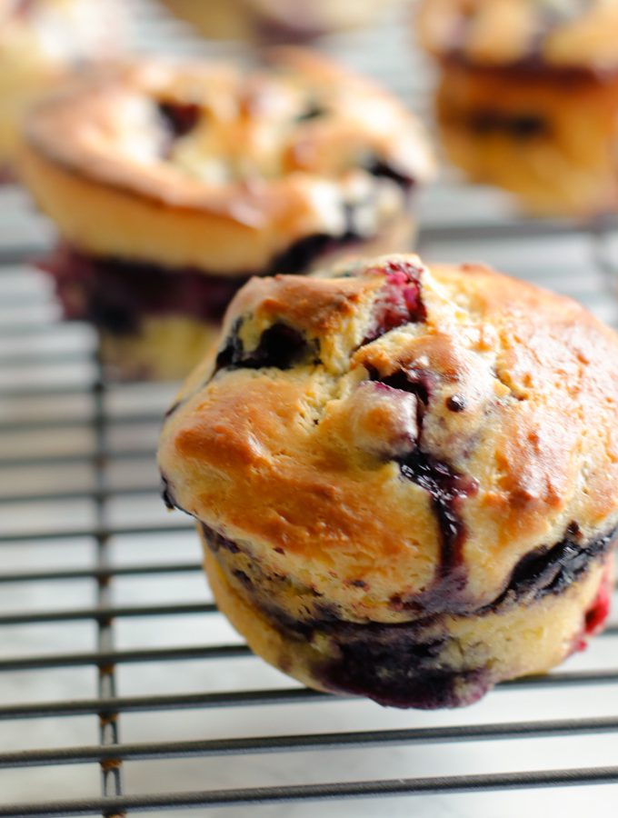 Super Moist Blueberry Sour Cream Muffins - Fast and easy blueberry muffin recipe that's bursting with blueberries and so moist! | circleofeaters.com