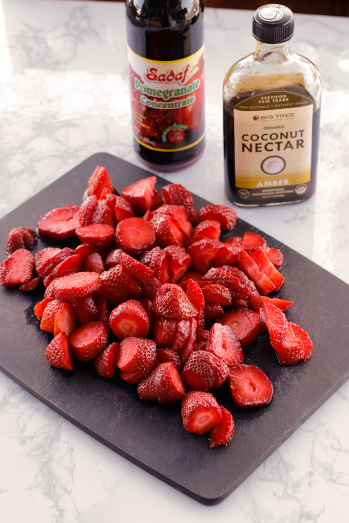 Strawberries with Pomegranate Syrup and Crème Fraîche | circleofeaters.com