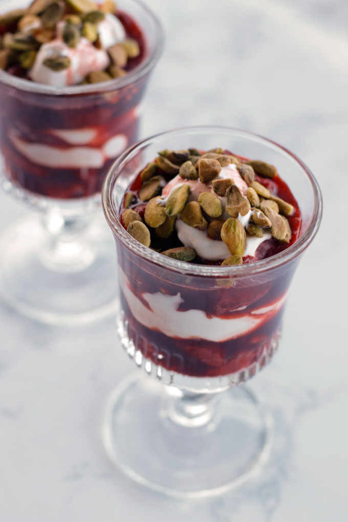 Strawberries with Pomegranate Syrup and Crème Fraîche | circleofeaters.com