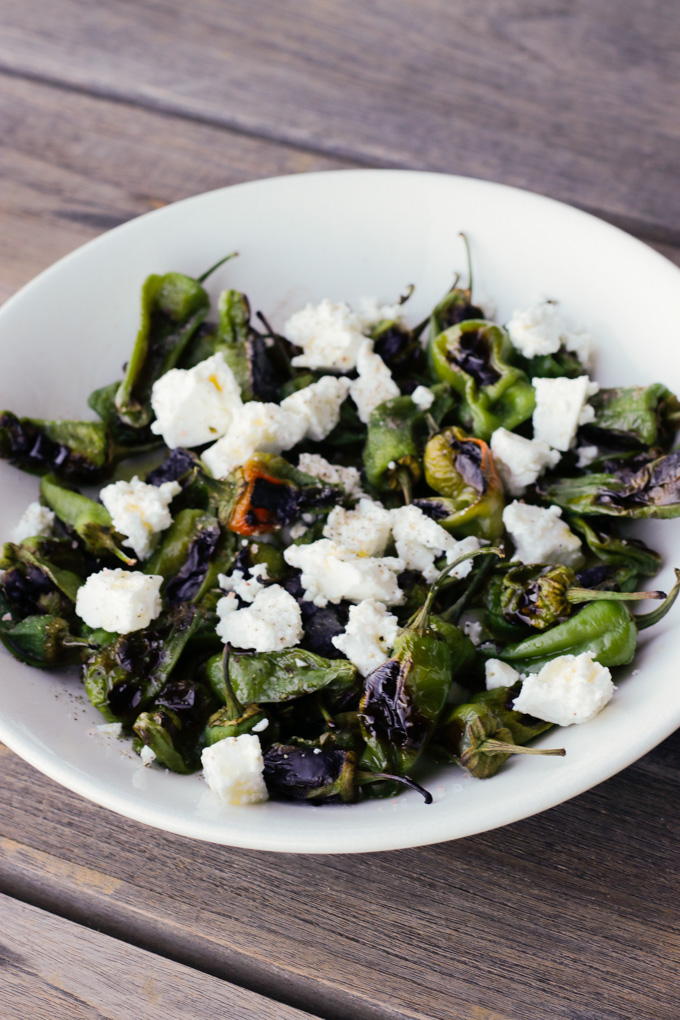 Padron Peppers with Feta - A perfect appetizer and great tapas. | circleofeaters.com