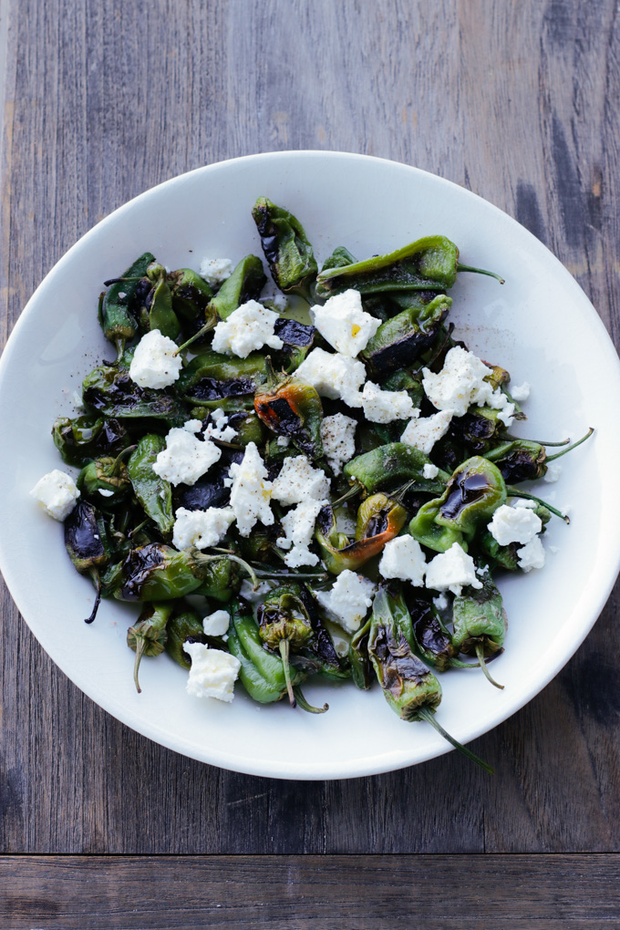 Padron Peppers with Feta - A perfect appetizer and great tapas. | circleofeaters.com